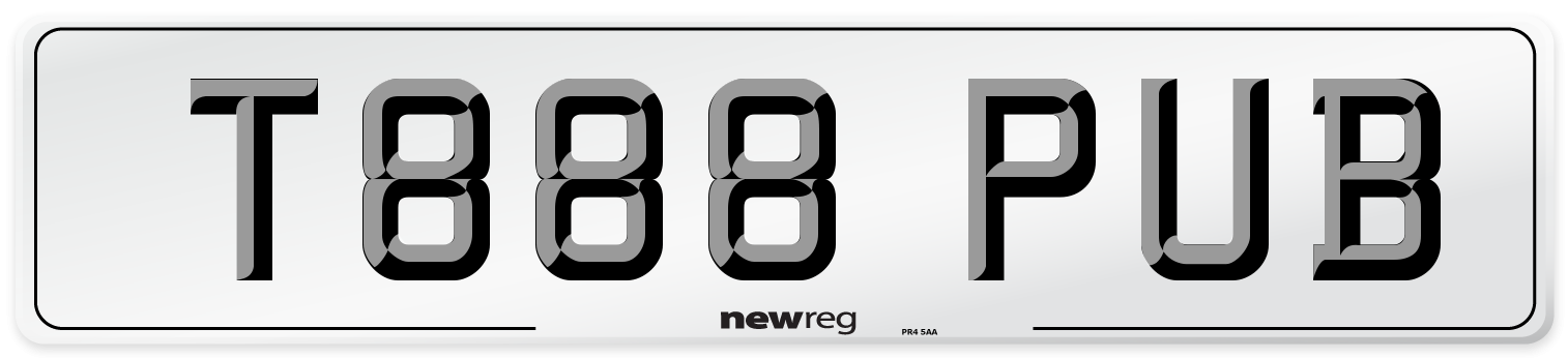 T888 PUB Number Plate from New Reg